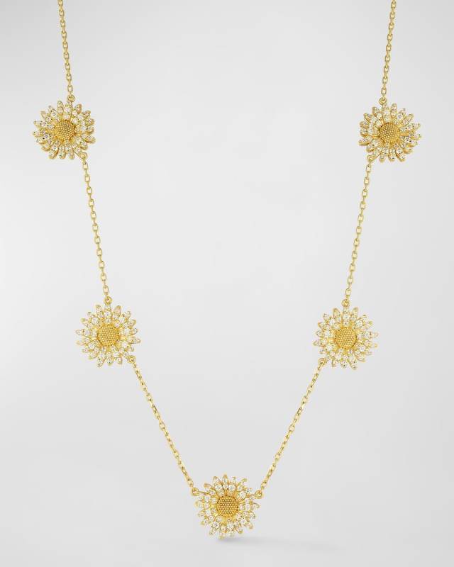 18k Yellow Gold Diamond Daisy Station Necklace